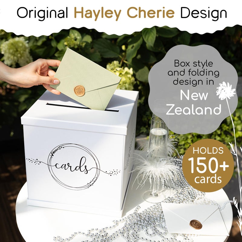 Hayley Cherie White & Black Wedding Card Box, Large 10â€ Gift Card Holder, Envelope Box with Slot, Graduation Party, Birthday, Funeral Reception, Baby & Bridal Shower, Sweet 16, Quinceanera, Retirement, Money Basket - Image 2